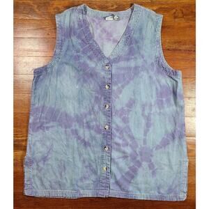 Vintage Tie Dye Sleeveless Top Denim Boho Festival Hippie Womens 20W Cotton
